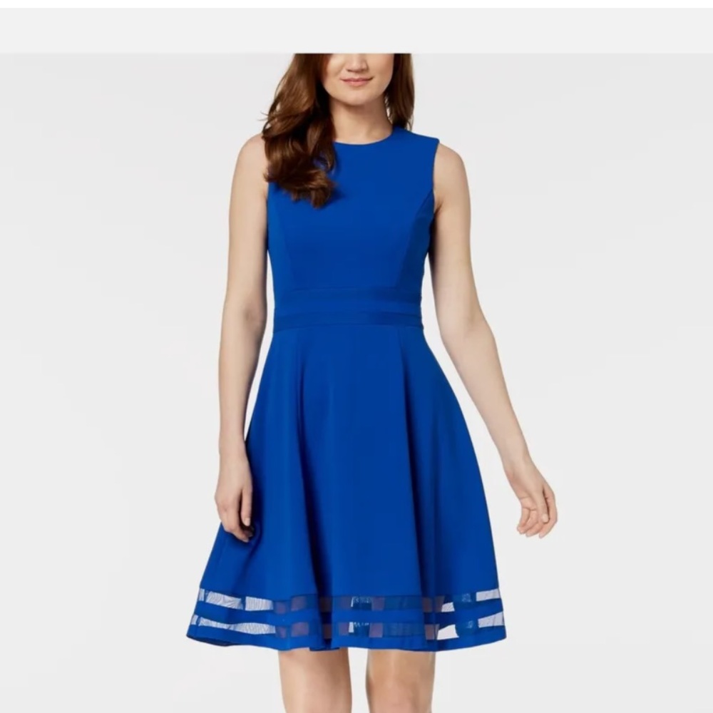 NAVY Calvin Klein women’s navy blue illusion fit and flare dress size 2